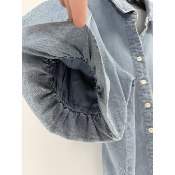 Bagatelle Collection New York Denim Short Puff Sleeves Button Down Womens Large - Picture 3 of 8